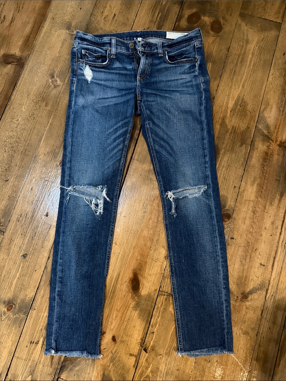 rag & bone dark blue distressed skinny jeans